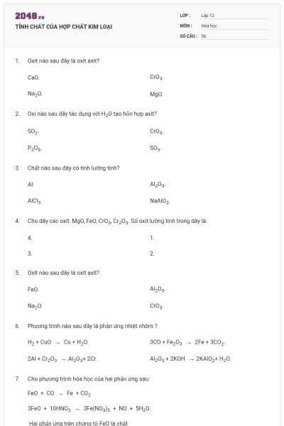 TÍNH CHẤT CỦA HỢP CHẤT KIM LOẠI