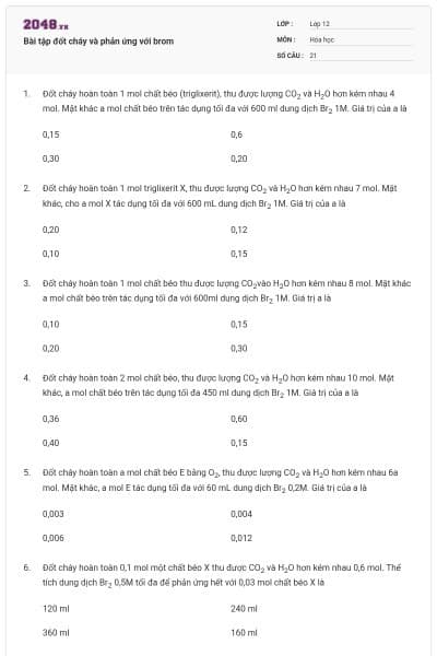 Bài tập đốt cháy và phản ứng với brom