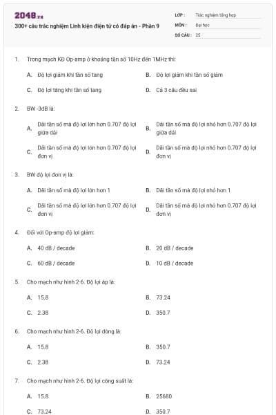 300+ câu trắc nghiệm Linh kiện điện tử có đáp án - Phần 9