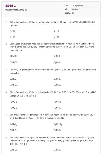 Đốt cháy este không no
