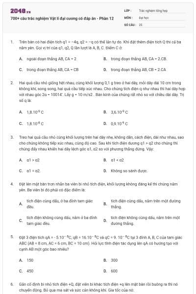 700+ câu trắc nghiệm Vật lí đại cương có đáp án - Phần 12