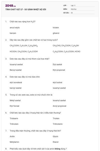 TÍNH CHẤT VẬT LÝ - SO SÁNH NHIỆT ĐỘ SÔI