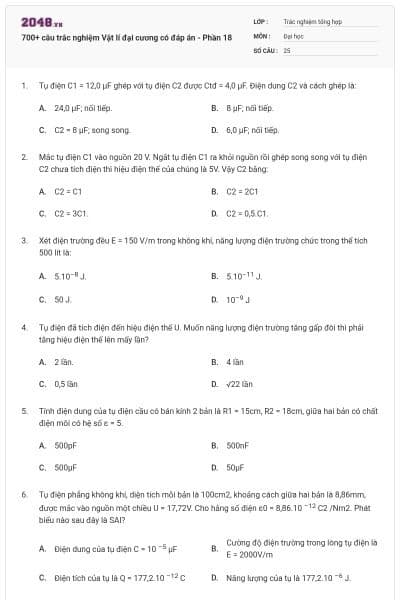 700+ câu trắc nghiệm Vật lí đại cương có đáp án - Phần 18