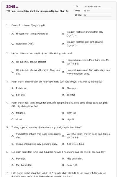 700+ câu trắc nghiệm Vật lí đại cương có đáp án - Phần 24
