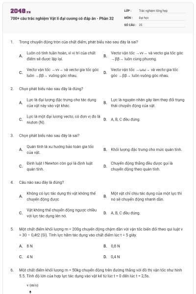 700+ câu trắc nghiệm Vật lí đại cương có đáp án - Phần 32