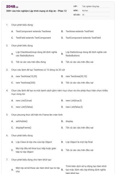 300+ câu trắc nghiệm Lập trình mạng có đáp án - Phần 12