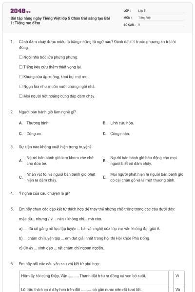 Bài tập hàng ngày Tiếng Việt lớp 5 Chân trời sáng tạo Bài 1: Tiếng rao đêm