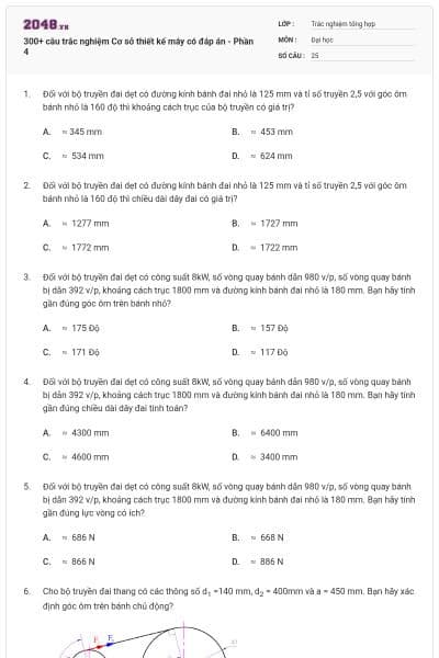 300+ câu trắc nghiệm Cơ sở thiết kế máy có đáp án - Phần 4