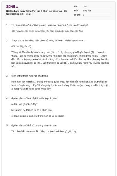 Bài tập hàng ngày Tiếng Việt lớp 5 Chân trời sáng tạo - Ôn tập cuối học kì I (Tiết 3)