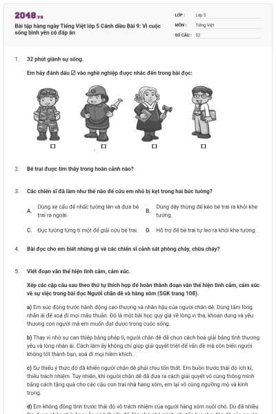 Bài tập hàng ngày Tiếng Việt lớp 5 Cánh diều Bài 9: Vì cuộc sống bình yên có đáp án