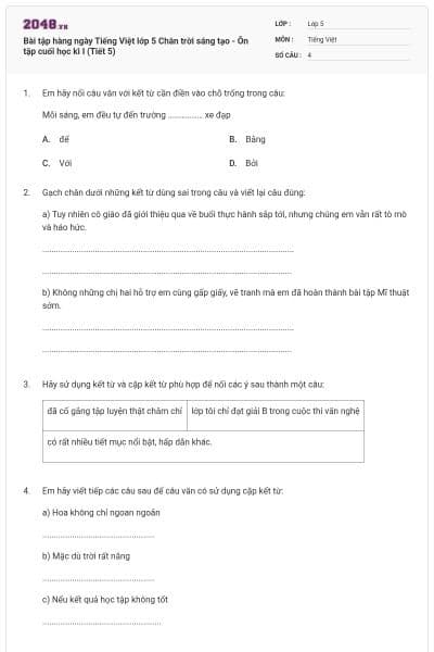 Bài tập hàng ngày Tiếng Việt lớp 5 Chân trời sáng tạo - Ôn tập cuối học kì I (Tiết 5)