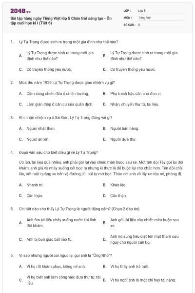 Bài tập hàng ngày Tiếng Việt lớp 5 Chân trời sáng tạo - Ôn tập cuối học kì I (Tiết 6)