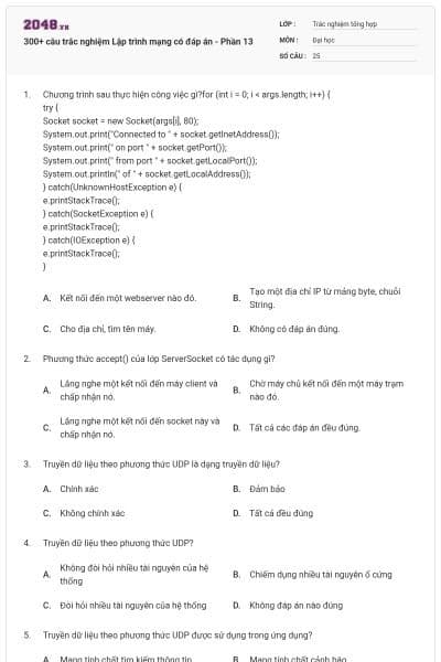300+ câu trắc nghiệm Lập trình mạng có đáp án - Phần 13