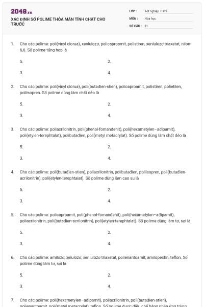 XÁC ĐỊNH SỐ POLIME THỎA MÃN TÍNH CHẤT CHO TRƯỚC