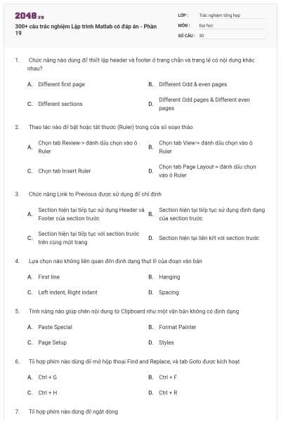 300+ câu trắc nghiệm Lập trình Matlab có đáp án - Phần 19