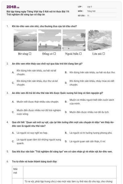 Bài tập hàng ngày Tiếng Việt lớp 5 Kết nối tri thức Bài 19: Trải nghiệm để sáng tạo có đáp án