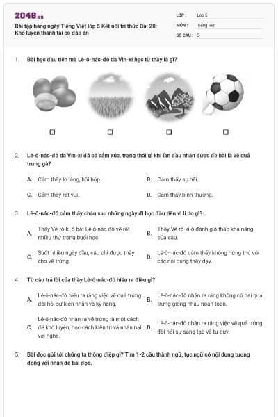 Bài tập hàng ngày Tiếng Việt lớp 5 Kết nối tri thức Bài 20: Khổ luyện thành tài có đáp án