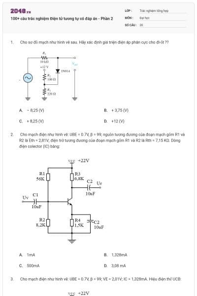 100+ câu trắc nghiệm Điện tử tương tự có đáp án - Phần 2