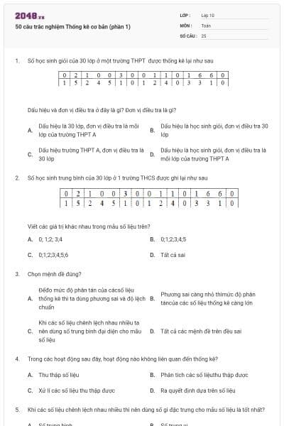 50 câu trắc nghiệm Thống kê cơ bản (phần 1)