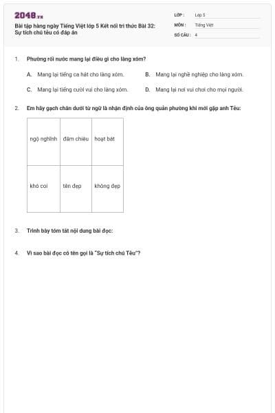 Bài tập hàng ngày Tiếng Việt lớp 5 Kết nối tri thức Bài 32: Sự tích chú tễu có đáp án