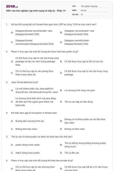 300+ câu trắc nghiệm Lập trình mạng có đáp án - Phần 14