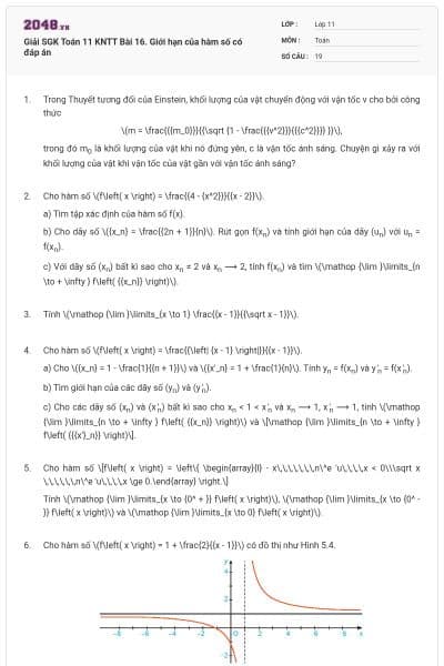 Giải SGK Toán 11 KNTT Bài 16. Giới hạn của hàm số có đáp án