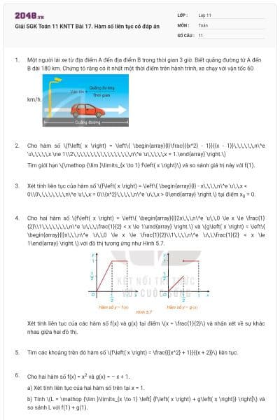 Giải SGK Toán 11 KNTT Bài 17. Hàm số liên tục có đáp án