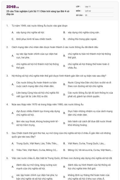 25 câu Trắc nghiệm Lịch Sử 11 Chân trời sáng tạo Bài 4 có đáp án