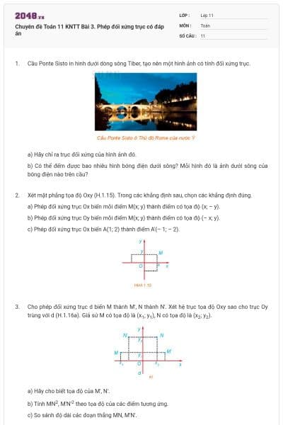 Chuyên đề Toán 11 KNTT Bài 3. Phép đối xứng trục có đáp án