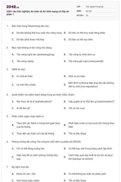 200+ câu trắc nghiệm An toàn và An ninh mạng có đáp án phần 1