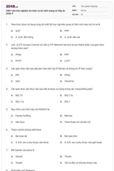 200+ câu trắc nghiệm An toàn và An ninh mạng có đáp án phần 5