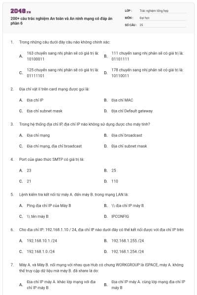 200+ câu trắc nghiệm An toàn và An ninh mạng có đáp án phần 6