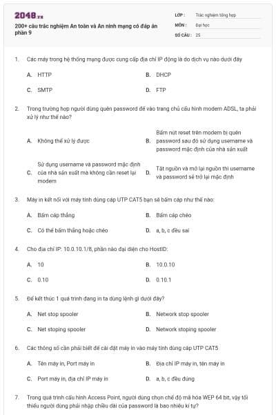 200+ câu trắc nghiệm An toàn và An ninh mạng có đáp án phần 9