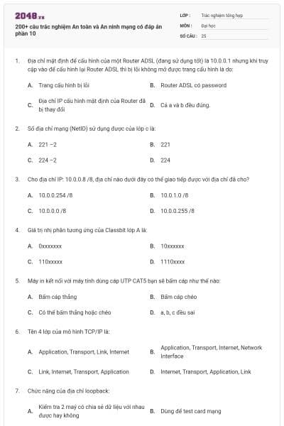200+ câu trắc nghiệm An toàn và An ninh mạng có đáp án phần 10