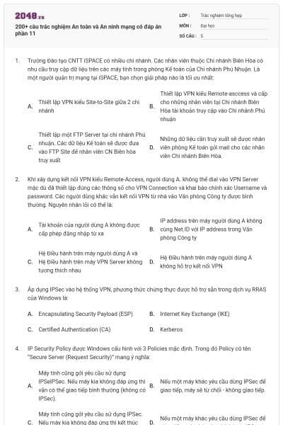 200+ câu trắc nghiệm An toàn và An ninh mạng có đáp án phần 11