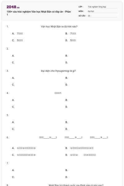 100+ câu trắc nghiệm Văn học Nhật Bản có đáp án - Phần 1