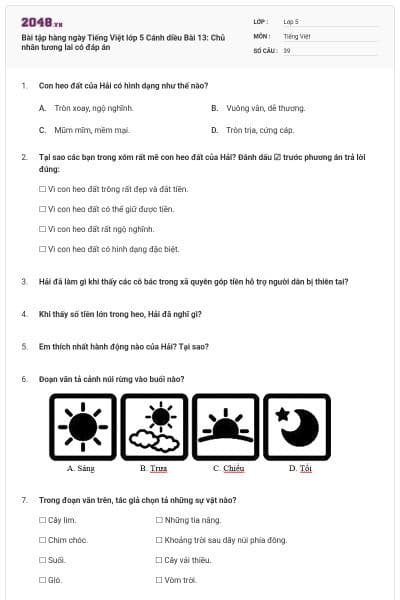 Bài tập hàng ngày Tiếng Việt lớp 5 Cánh diều Bài 13: Chủ nhân tương lai có đáp án