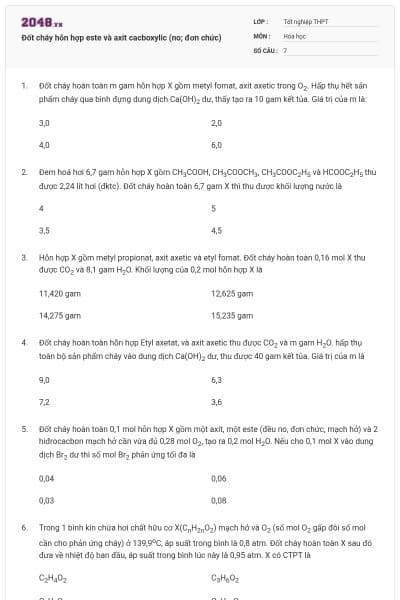 Đốt cháy hỗn hợp este và axit cacboxylic (no; đơn chức)