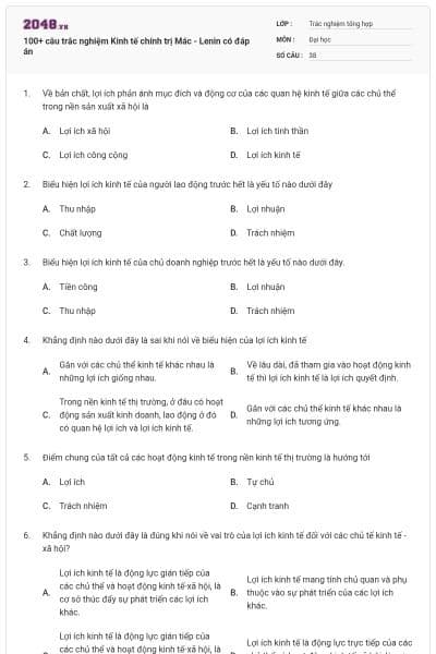 100+ câu trắc nghiệm Kinh tế chính trị Mác - Lenin có đáp án