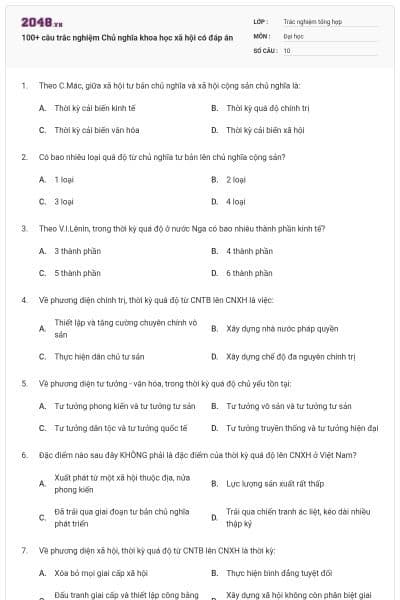 100+ câu trắc nghiệm Chủ nghĩa khoa học xã hội có đáp án