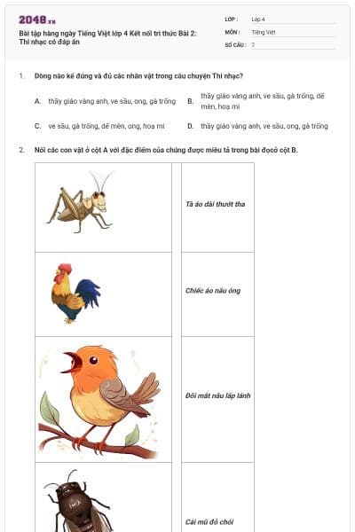 Bài tập hàng ngày Tiếng Việt lớp 4 Kết nối tri thức Bài 2: Thi nhạc có đáp án