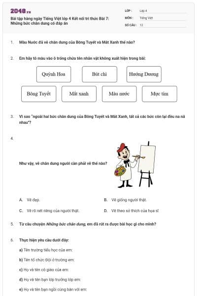 Bài tập hàng ngày Tiếng Việt lớp 4 Kết nối tri thức Bài 7: Những bức chân dung có đáp án