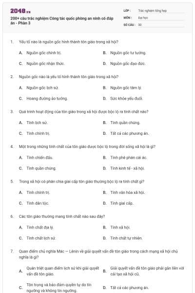 200+ câu trắc nghiệm Công tác quốc phòng an ninh có đáp án - Phần 3