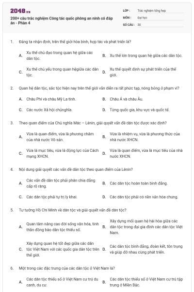 200+ câu trắc nghiệm Công tác quốc phòng an ninh có đáp án - Phần 4