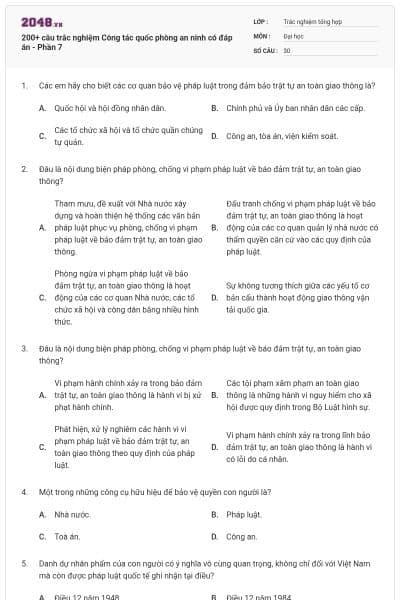 200+ câu trắc nghiệm Công tác quốc phòng an ninh có đáp án - Phần 7