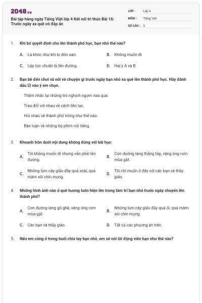Bài tập hàng ngày Tiếng Việt lớp 4 Kết nối tri thức Bài 16: Trước ngày xa quê có đáp án