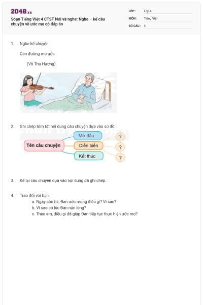 Soạn Tiếng Việt 4 CTST Nói và nghe: Nghe – kể câu chuyện về ước mơ có đáp án