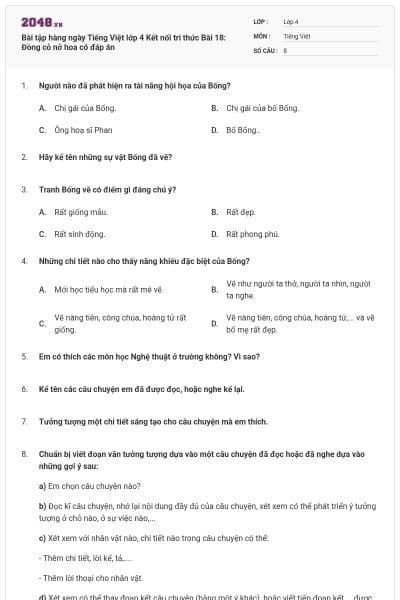 Bài tập hàng ngày Tiếng Việt lớp 4 Kết nối tri thức Bài 18: Đồng cỏ nở hoa có đáp án