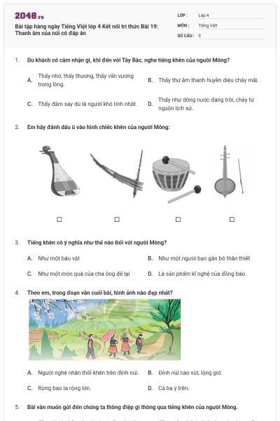 Bài tập hàng ngày Tiếng Việt lớp 4 Kết nối tri thức Bài 19: Thanh âm của núi có đáp án