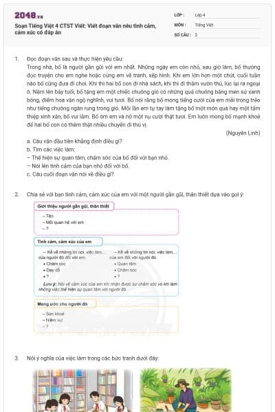 Soạn Tiếng Việt 4 CTST Viết: Viết đoạn văn nêu tình cảm, cảm xúc có đáp án